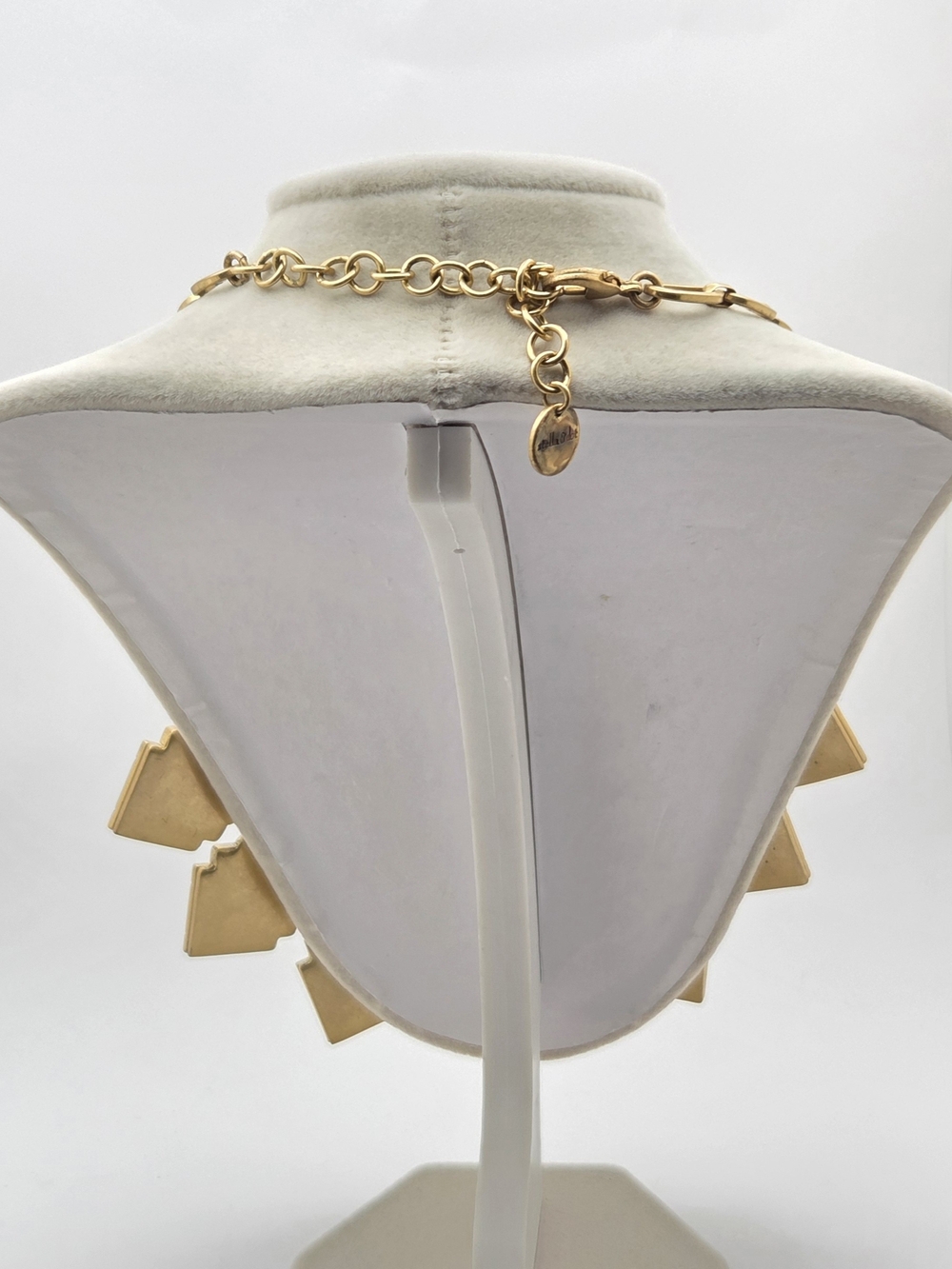 Stella & Dot Art Deco Statement Necklace Gold Tone Green Black Geometric 21" - Picture 8 of 16